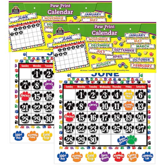 Teacher Created Resources® Colorful Paw Prints Calendar Bulletin Board Set, 2 Sets